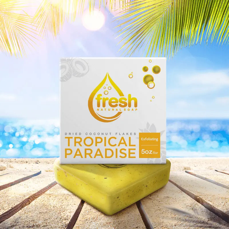 fresh soap bar tropical paradise background